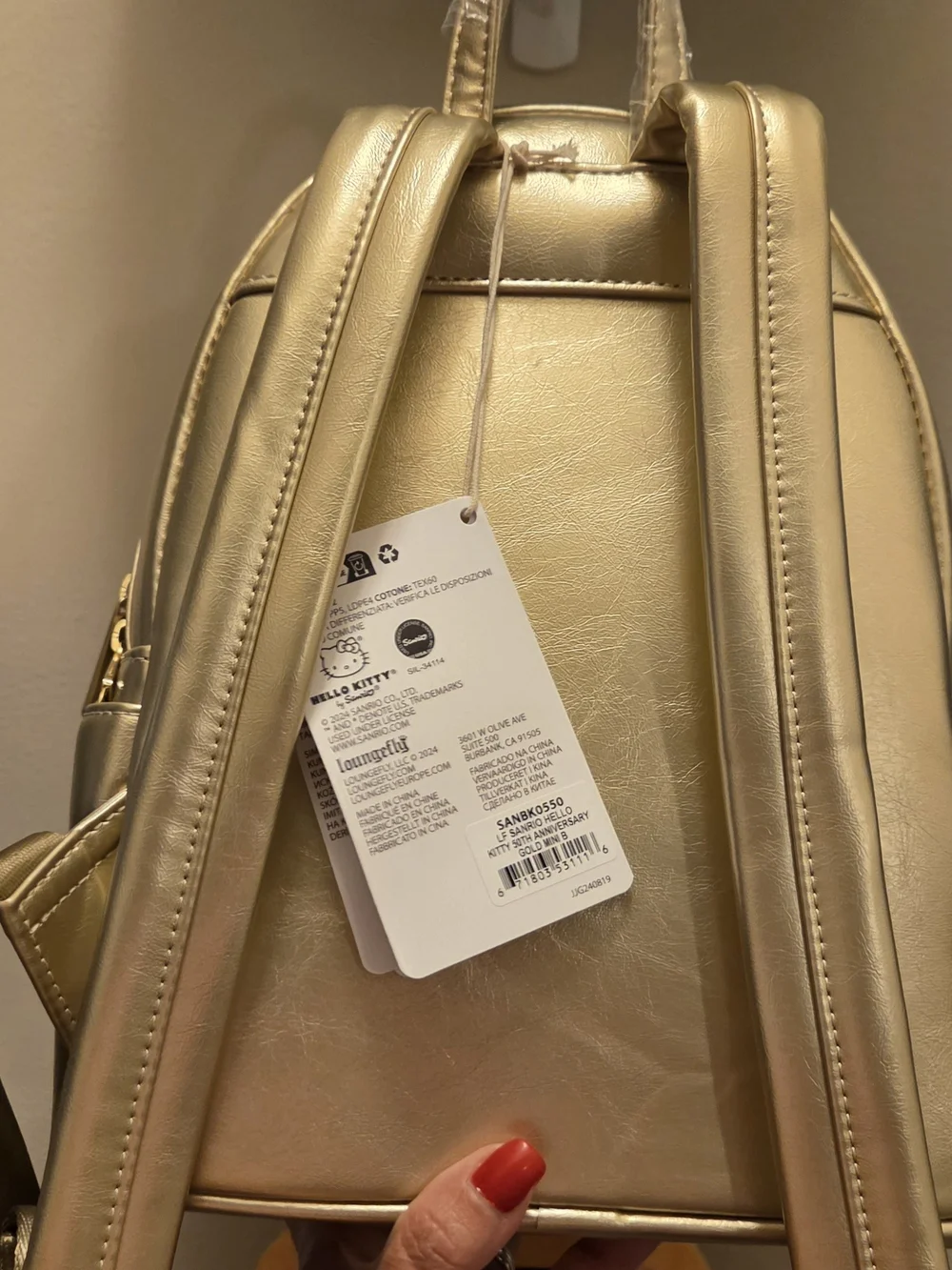 Loungefly 50th Anniversary Metallic Gold Hello Kitty Mini Backpack
